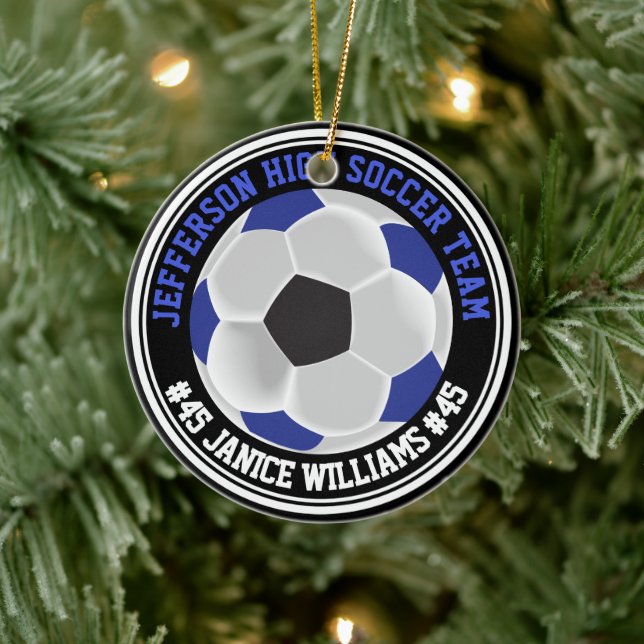 Blue, Black & White Soccer ⚽  Ceramic Tree Decoration (Tree)