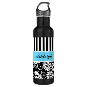 Blue, Black, White Striped Damask 710 Ml Water Bottle