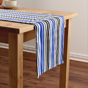 Blue Black White Stripes Pattern Design  Short Table Runner