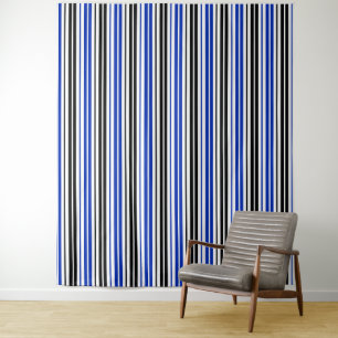 Blue Black White Stripes Pattern Design  Tapestry