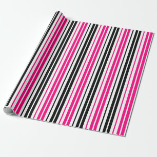 Blue Black White Stripes Pattern Design  Wrapping Paper