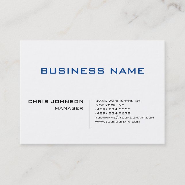 Blue Black White Unique Manager Business Card (Front)