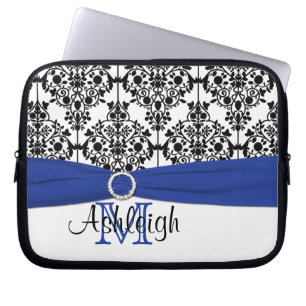 Blue Black White with FAUX Ribbon Laptop Sleeve