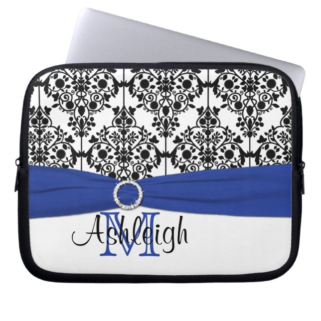 Blue Black White with FAUX Ribbon Laptop Sleeve (Front)