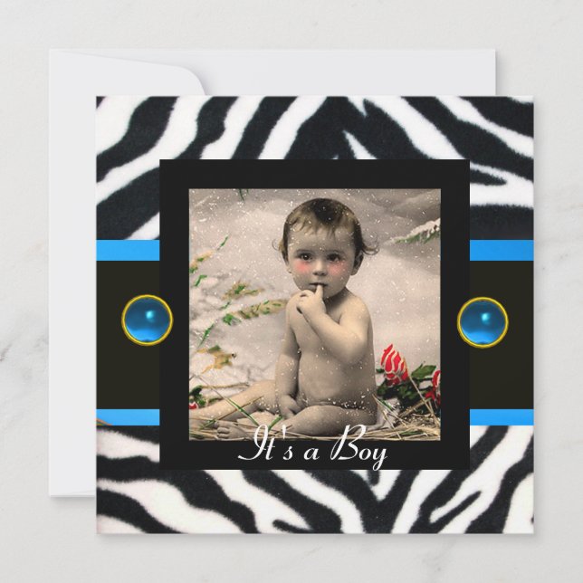 BLUE BLACK WHITE ZEBRA FUR Monogram Photo Template (Front)