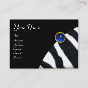BLUE BLACK WHITE ZEBRA FUR MONOGRAM ,Sapphire Business Card