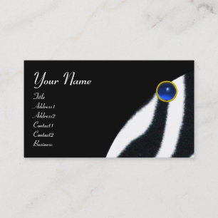 BLUE BLACK WHITE ZEBRA FUR  MONOGRAM ,Sapphire Business Card