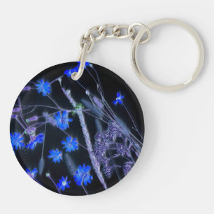 Blue Black wildflower scan design Key Ring
