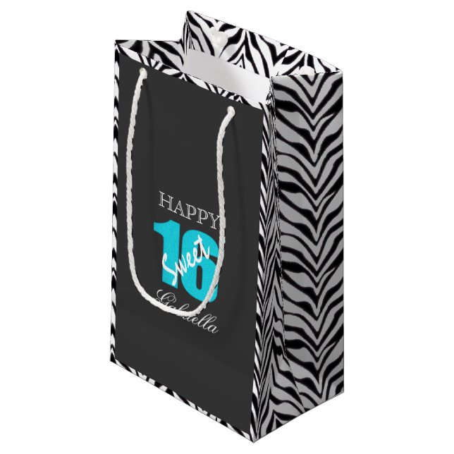 Blue Black With Zebra Sides Sweet 16 Gift Bag (Front Angled)