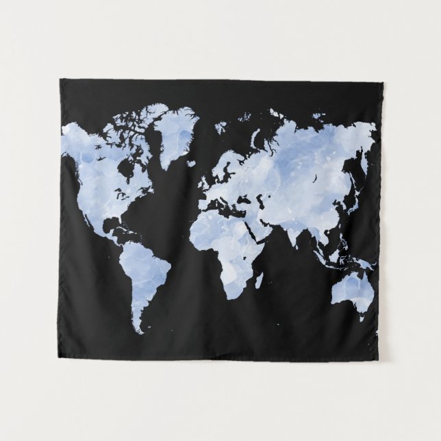 Blue Black World Map Design 75 Tapestry (Front (Horizontal))