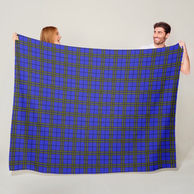 Blue Black Yellow Tartan Fleece Blanket (In Situ)