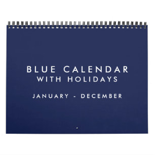 Blue Blank Calendar With Holidays 12 Months
