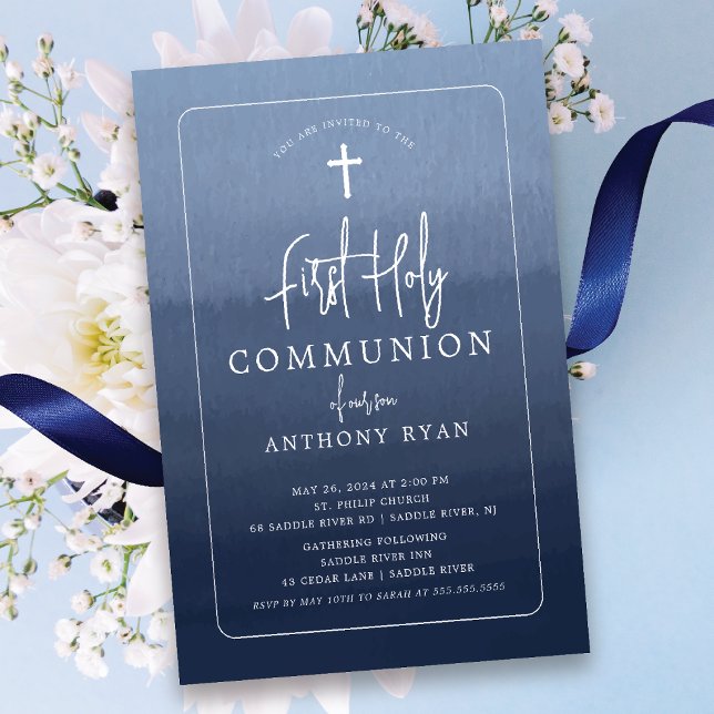 Blue Blessings First Communion Invitation (Creator Uploaded)