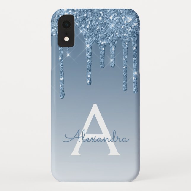 Blue Bling | Luxury Sparkle Glitter Monogram Case-Mate iPhone Case (Back)