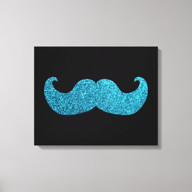 Blue Bling moustache  (Faux Glitter Graphic) Canvas Print (Front)