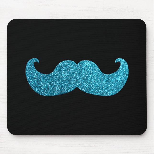 Blue Bling moustache  (Faux Glitter Graphic) Mouse Pad (Front)