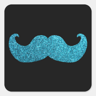 Blue Bling moustache (Faux Glitter Graphic) Square Sticker