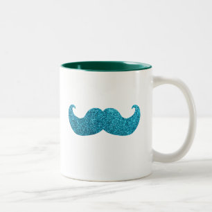 Blue Bling moustache (Faux Glitter Graphic) Two-Tone Coffee Mug