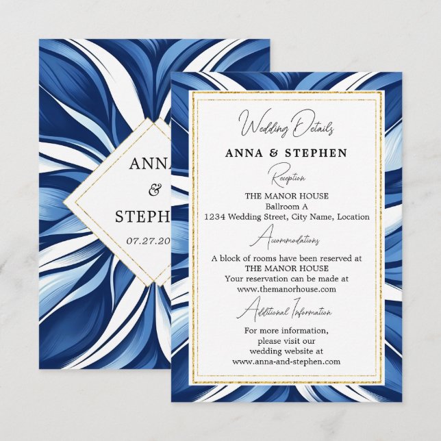 Blue Bliss Floral Wedding Details Enclosure Card (Front/Back)