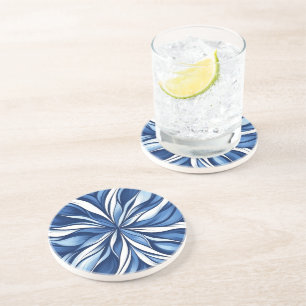 Blue Bliss: Organic Floral Art in Blue and White Coaster