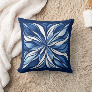 Blue Bliss: Organic Floral Art in Blue and White Cushion