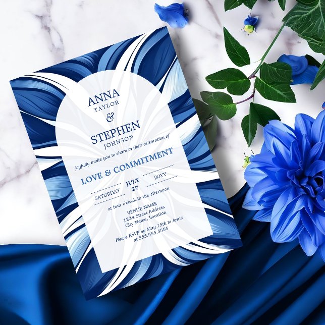 Blue Bliss Organic Floral Commitment Ceremony Invitation (Blue bliss organic floral commitment ceremony invitation front view.)