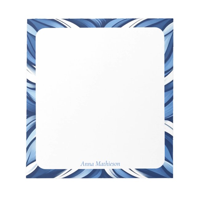 Blue Bliss Organic Floral Personalized Desk Notepad (Front)