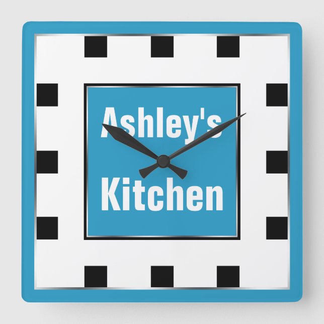 Blue Block Square Personalised Wall Clock (Front)