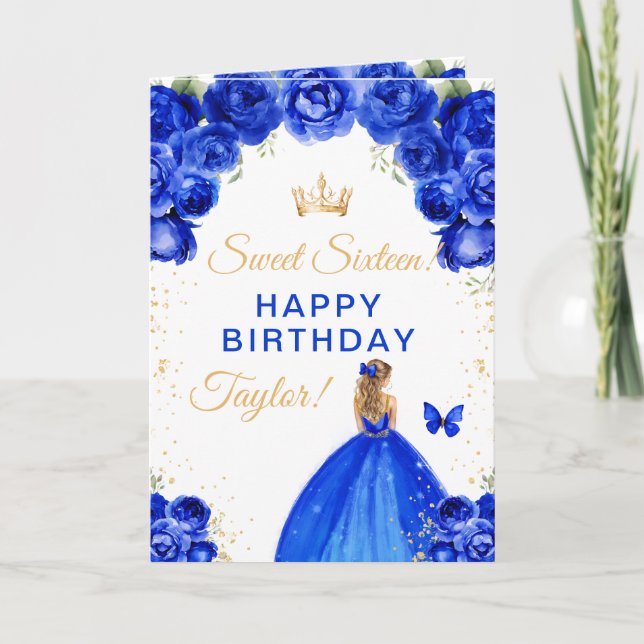 Blue Blonde Hair Girl Sweet Sixteen Birthday Card (Front)