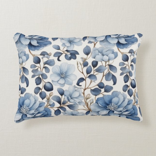 Blue Bloom Reverie – Floral Duvet Cove Decorative Cushion (Front)