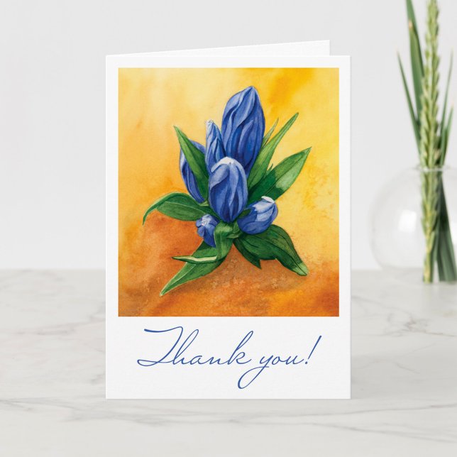 Blue Bloom Watercolor Art– Folded Thank You Card (Creator Uploaded)