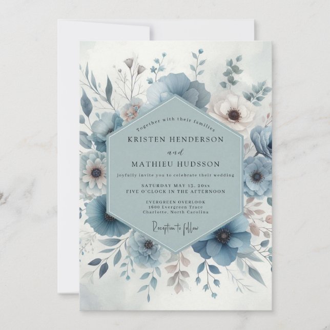 Blue Bloom Wedding Invitation (Front)