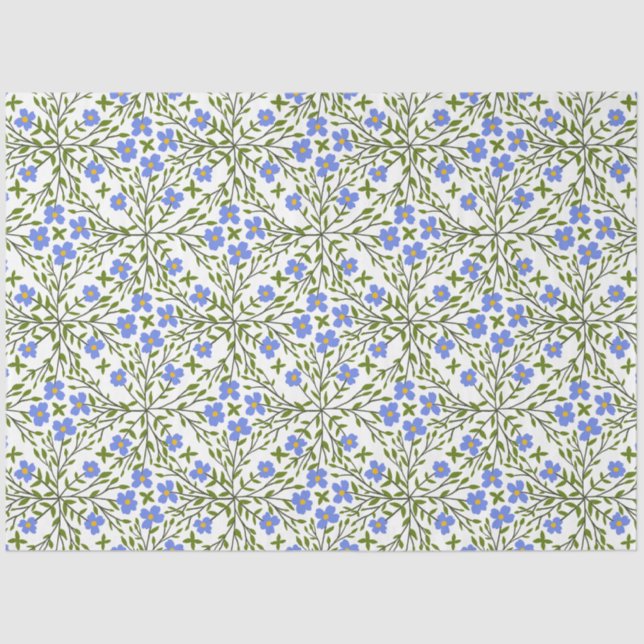 Blue Blooms Ditsy Floral Pattern Tissue Paper (Front)