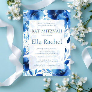 Blue Blooms Watercolor BAT MITZVAH CUSTOM  Invitation