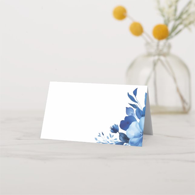 Blue Blooms Watercolor BAT MITZVAH CUSTOM  Place Card (Front)