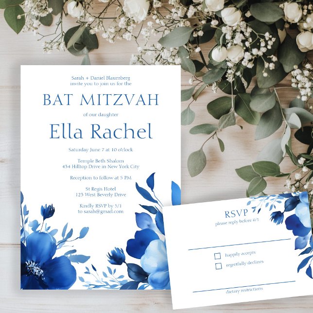 Blue Blooms Watercolor BAT MITZVAH CUSTOM RSVP Enclosure Card (Blue Blooms Watercolor BAT MITZVAH CUSTOM RSVP Enclosure Card
)