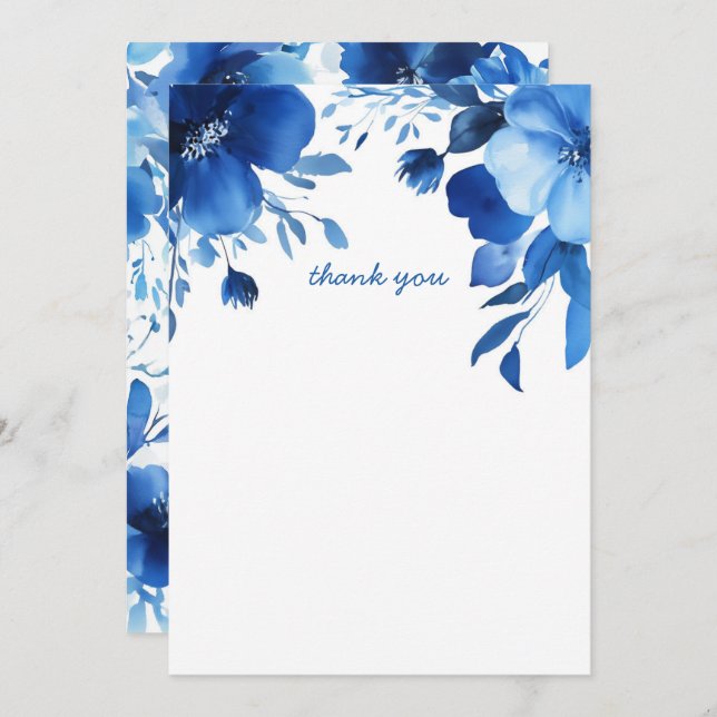 Blue Blooms Watercolor Bridal Shower CUSTOM Thank You Card (Front/Back)