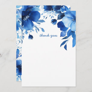 Blue Blooms Watercolor Bridal Shower CUSTOM Thank You Card
