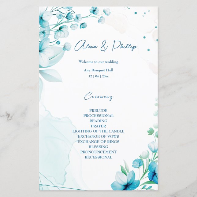 Blue Blossom & Breeze wedding programs (Front)