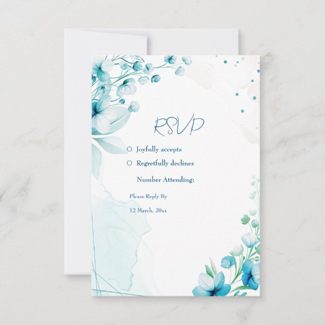 Blue Blossom & Breeze Wedding RSVP Card (Front)