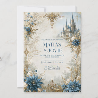 Blue Blossom Castle Wedding Invitation