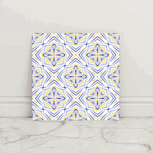 Blue Blossom Elegant Mediterranean Floral Mosaic  Tile