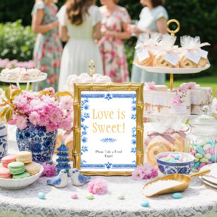 Blue blossom florals "Love is Sweet" Sign Invitation