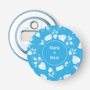 Blue blossom heart with flowers pattern bottle opener