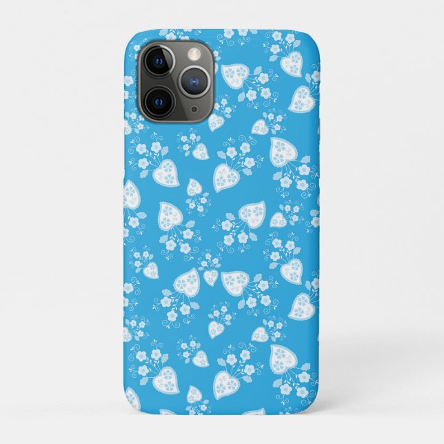 Blue blossom heart with flowers pattern Case-Mate iPhone case (Back)