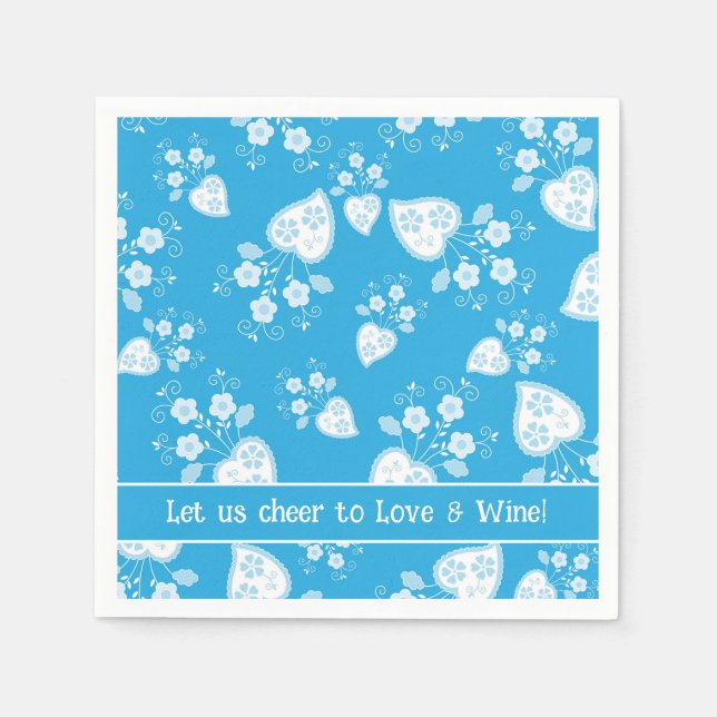 Blue blossom heart with flowers pattern napkin (Front)