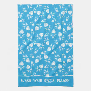Blue blossom heart with flowers pattern tea towel