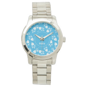 Blue blossom heart with flowers pattern watch