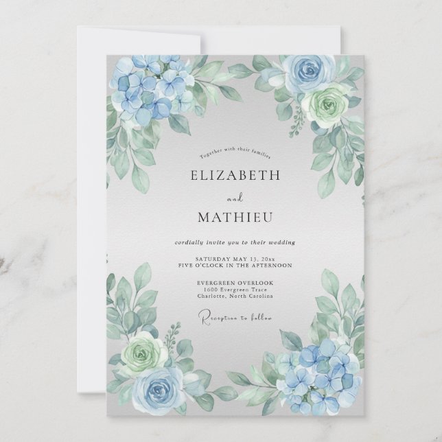 Blue Blossom Wedding Invitation (Front)