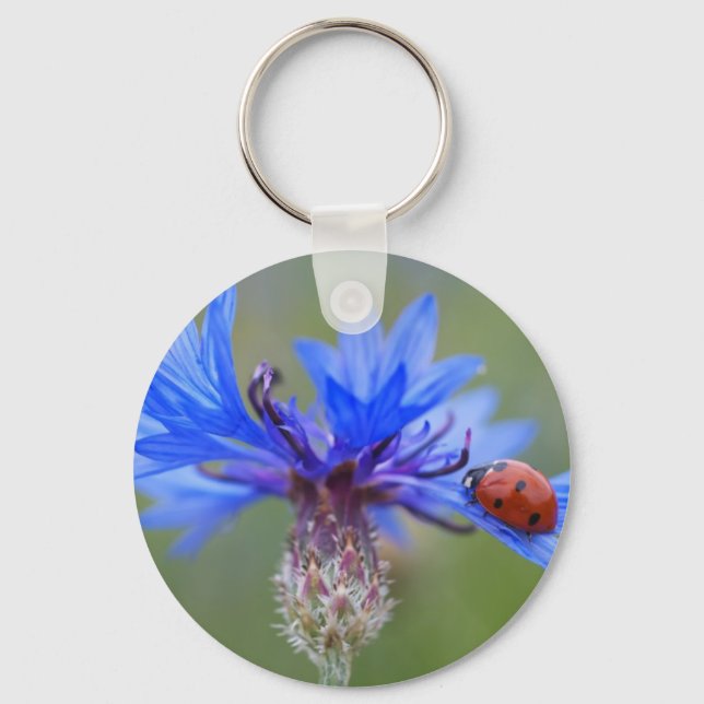 Blue Blossoms Ladybug Peace Love Destiny Art  Vine Key Ring (Front)